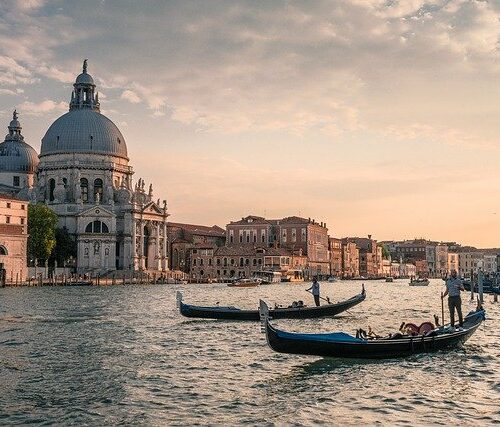 View of Venice with gondolas